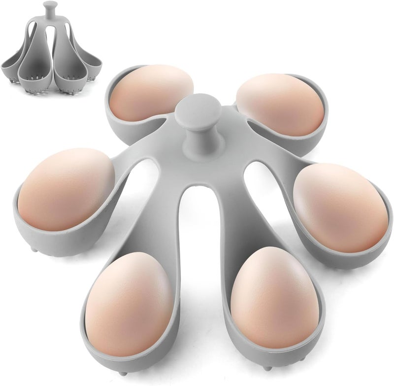 PUXING Silicone Egg Boiler Rack Freestanding Egg Boiler Eggs Cooker Hard Boiled Eggs Boilers Eg g Molds for Cooking Holds 6 Eg g Poached (COLOR:grey) - Image 3